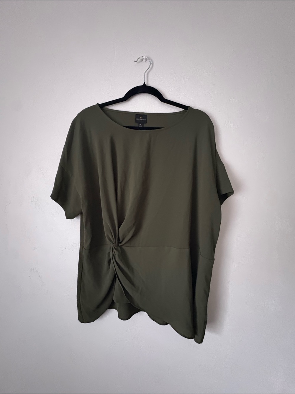 Worthington Olive Green Short Sleeve Twist-Front Top